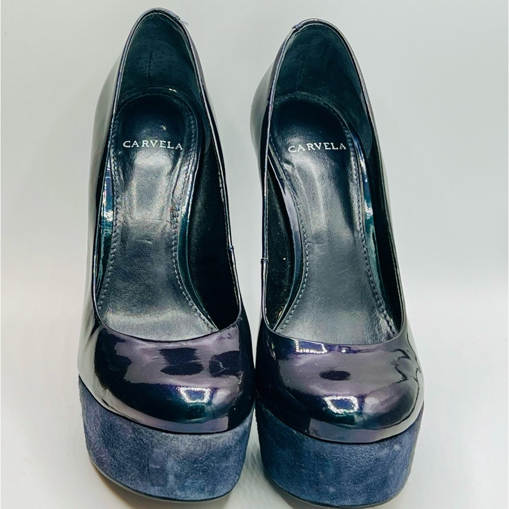 CARVELA Patent Leather/Suede 5”/2” Platform Heels In Navy 37/7 - Picture 3 of 8